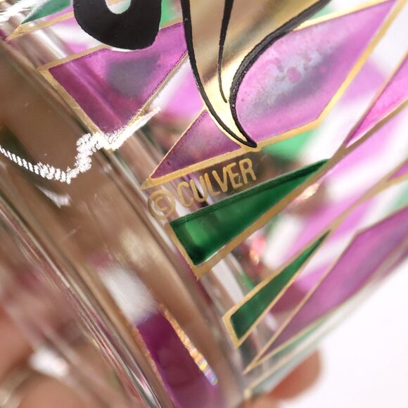 Set of 2 Culver Harlequin Mardi Gras Lowball Rocks Bar Glasses Vtg MCM - Picture 2 of 11